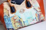กระเป๋าLuluhouse รุ่น LL78or2 พร้อมส่ง สีivory ตกแต่งด้วยหนังด้านข้างสีชมพู